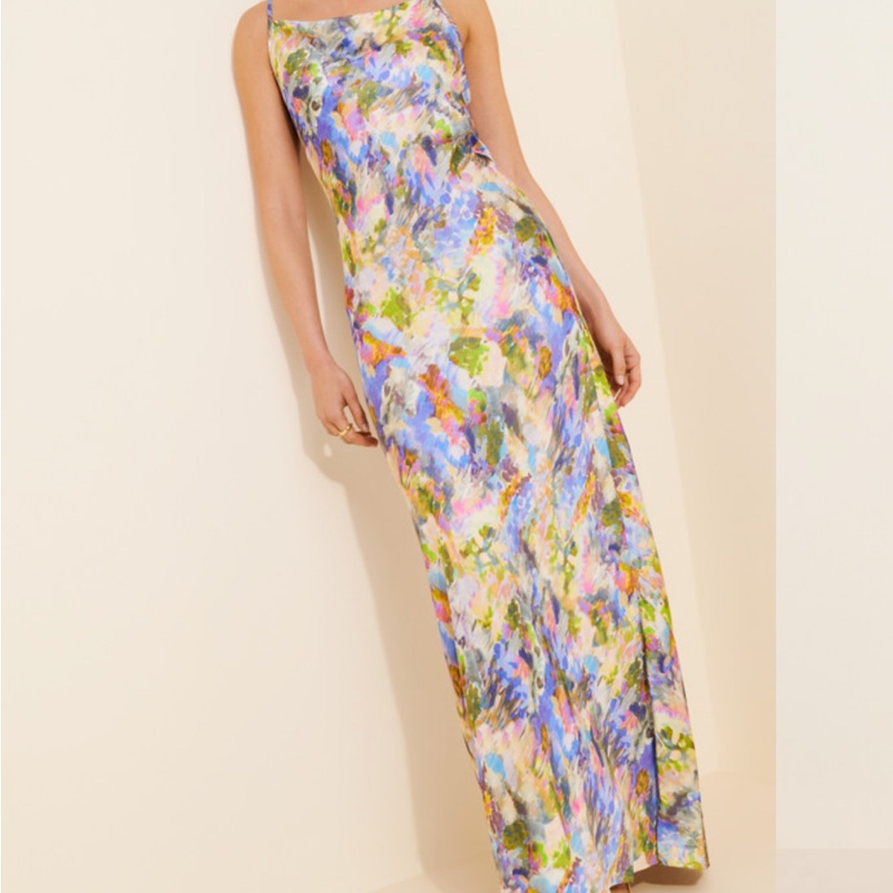Watercolor Floral Slip Maxi Dress in Multicolor